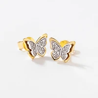 Diamond Butterfly Earrings in 10K Yellow and White Gold (0.13 ct tw)