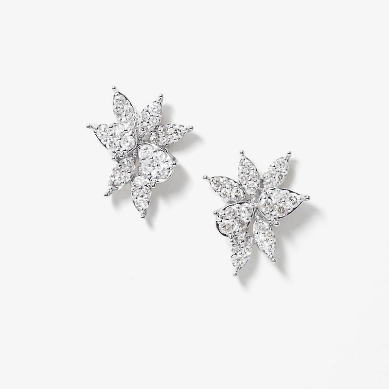 Diamond Cluster Earrings in 10K White Gold (1.43 ct tw)