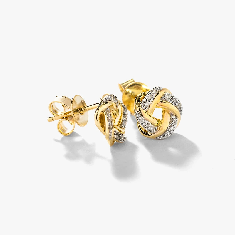 Diamond Love Knot Stud Earrings in 10K Yellow Gold (0.13 ct tw)