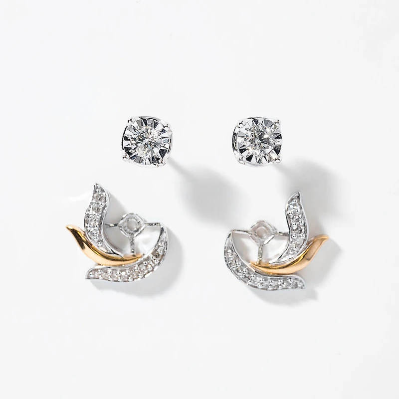Diamond Jacket Earring in 10K White and Yellow Gold (0.42 ct tw)