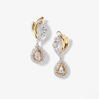Diamond Cluster Dangle Earrings in 10K Yellow and White Gold (0.33 ct