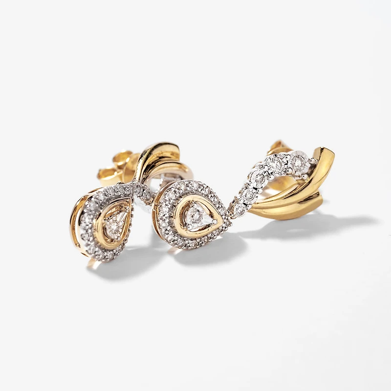 Diamond Cluster Dangle Earrings in 10K Yellow and White Gold (0.33 ct