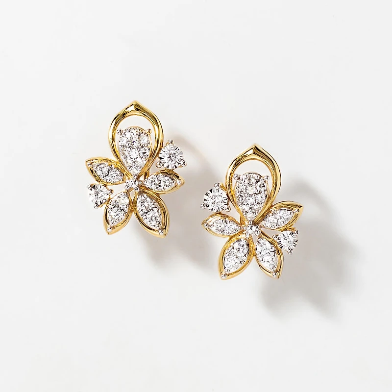 Diamond Cluster Stud Earrings in 10K Yellow and White Gold (0.40 ct tw