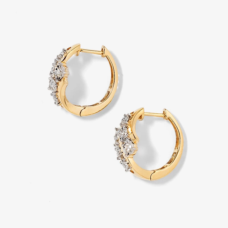 Diamond Cluster Hoop Earrings in 10K Yellow and White Gold (0.50 ct tw