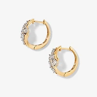 Diamond Cluster Hoop Earrings in 10K Yellow and White Gold (0.50 ct tw