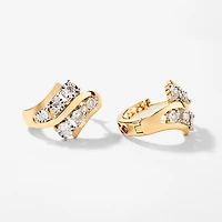 Diamond Cluster Hoop Earrings in 10K Yellow and White Gold (0.50 ct tw