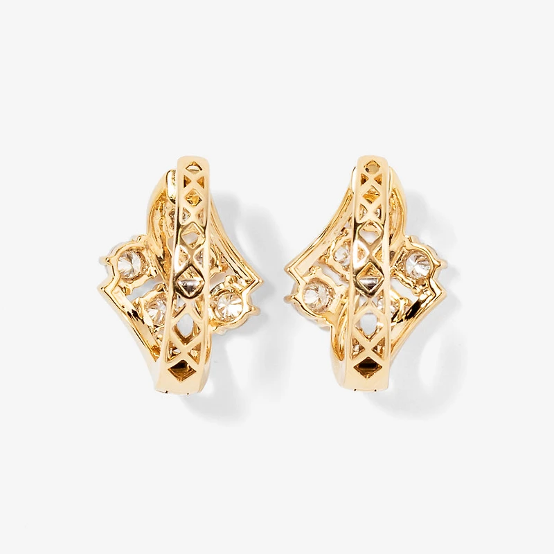 Diamond Cluster Hoop Earrings in 10K Yellow and White Gold (0.50 ct tw