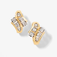 Diamond Cluster Hoop Earrings in 10K Yellow and White Gold (0.50 ct tw