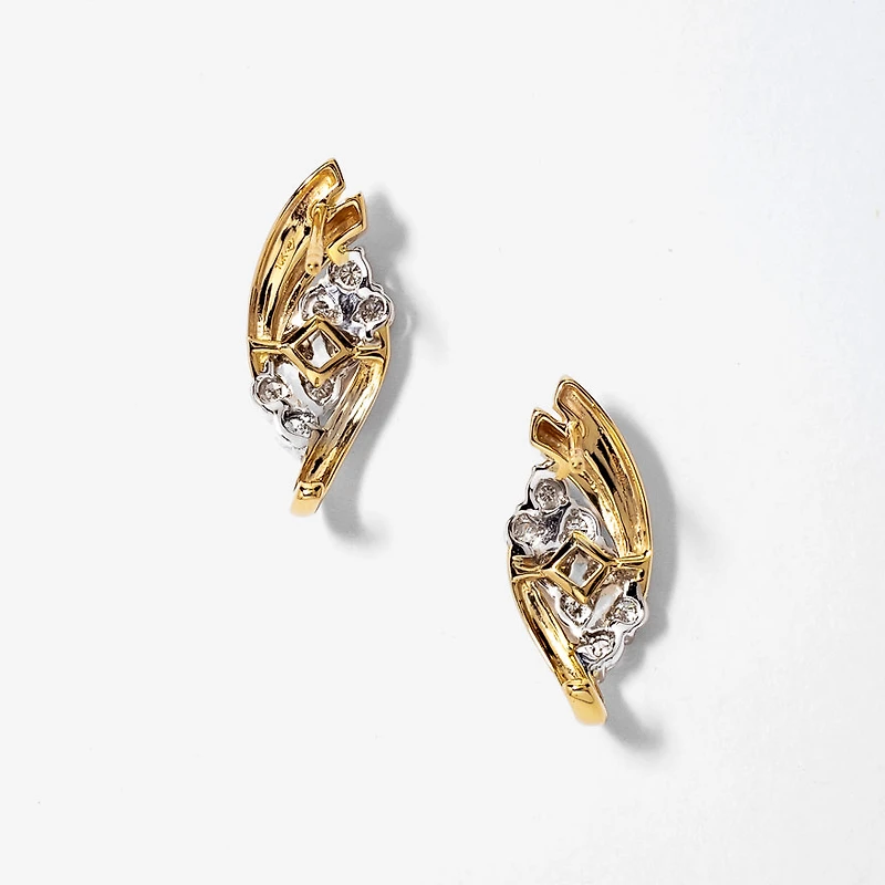 Diamond Cluster Earrings in 10K Yellow and White Gold (0.25 ct tw)