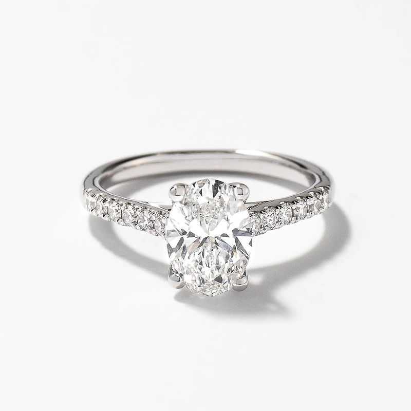 Lab Grown Oval Cut Diamond Engagement Ring 14K White Gold (1.75 ct