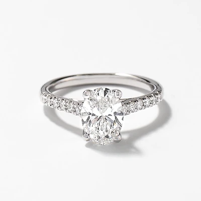 Lab Grown Oval Cut Diamond Engagement Ring 14K White Gold (1.75 ct