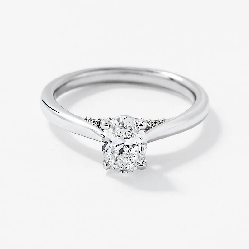 Lab Grown Oval Cut Diamond Engagement Ring 14K White Gold (0.82 ct