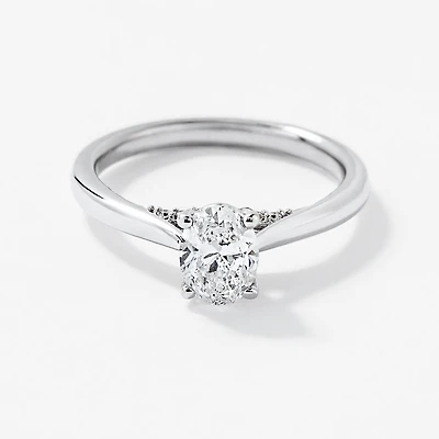 Lab Grown Oval Cut Diamond Engagement Ring 14K White Gold (0.82 ct