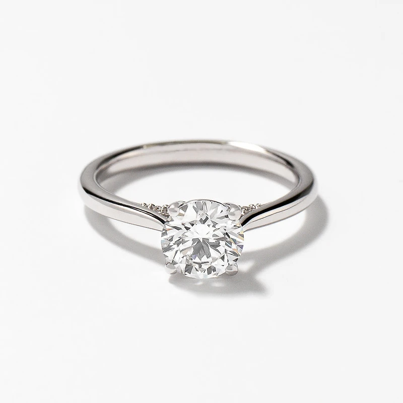 Lab Grown Round Cut Diamond Engagement Ring 14K White Gold (1.07 ct
