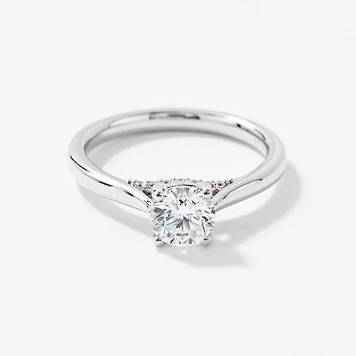 Lab Grown Round Cut Diamond Engagement Ring 14K White Gold (0.82 ct