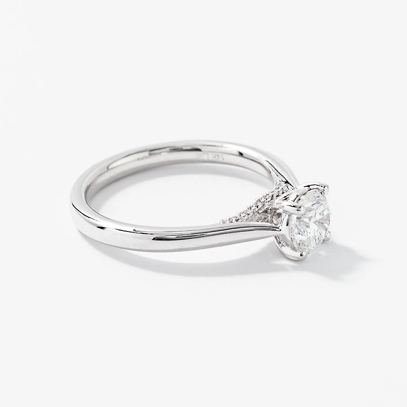 Lab Grown Round Cut Diamond Engagement Ring 14K White Gold (0.82 ct