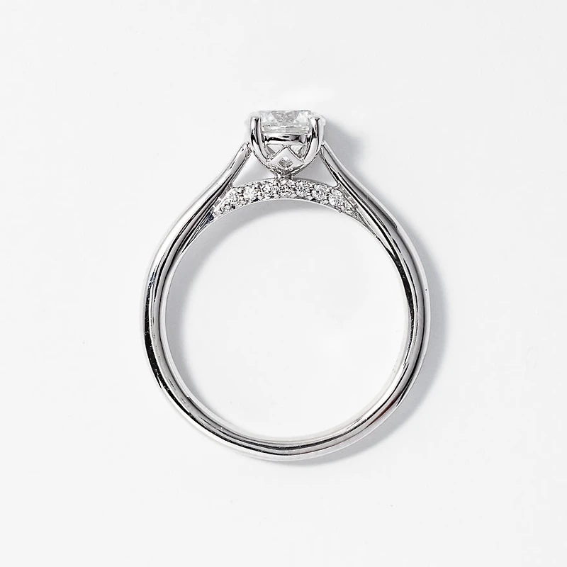 Lab Grown Round Cut Diamond Engagement Ring 14K White Gold (0.82 ct
