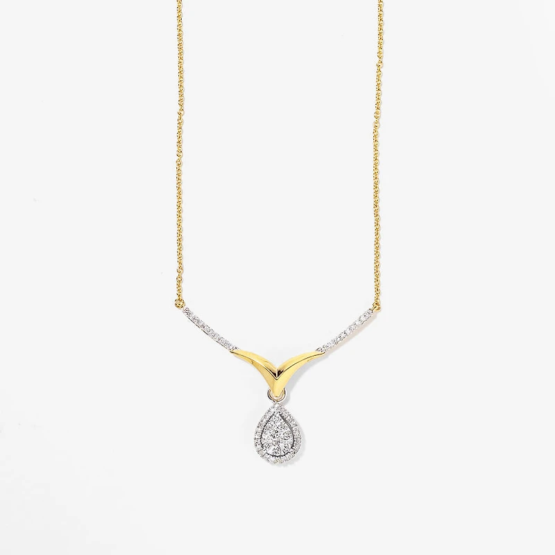 Diamond Cluster Necklace in 10K White and Yellow Gold (0.50 ct tw)