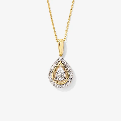 Miracle Mark Pear Shape Diamond Pendant Necklace in 10K Gold
