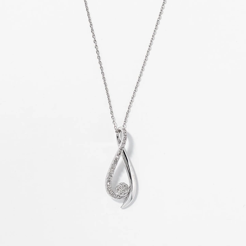 Ribbon Pendant Necklace with Diamonds in 10K White Gold (0.15ct tw)