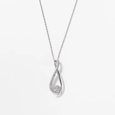 Ribbon Pendant Necklace with Diamonds in 10K White Gold (0.15ct tw)