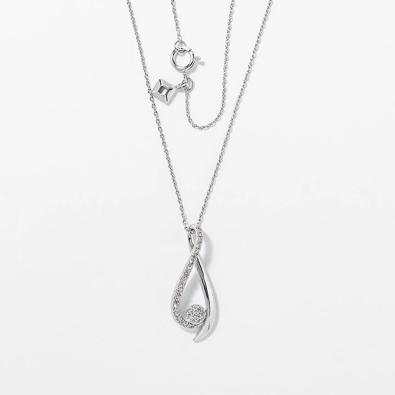 Ribbon Pendant Necklace with Diamonds in 10K White Gold (0.15ct tw)