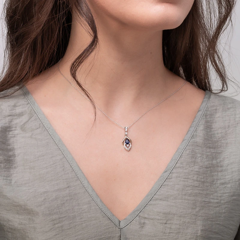 Sapphire Necklace in 10K White and Yellow Gold