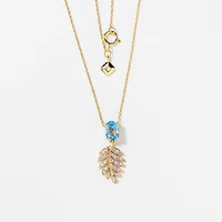 Blue Topaz Necklace with Diamond Leaf in 10K Yellow Gold