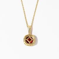 Cushion Cut Garnet Necklace in 10K Yellow Gold