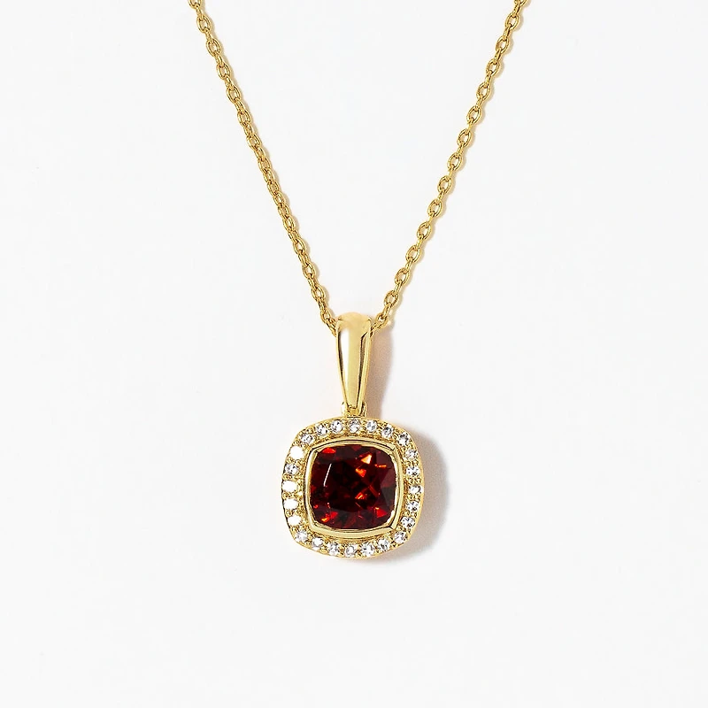 Cushion Cut Garnet Necklace in 10K Yellow Gold