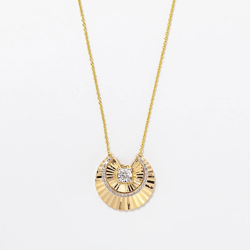 Diamond Sunray Necklace in 10K Yellow and White Gold (0.25 ct tw)