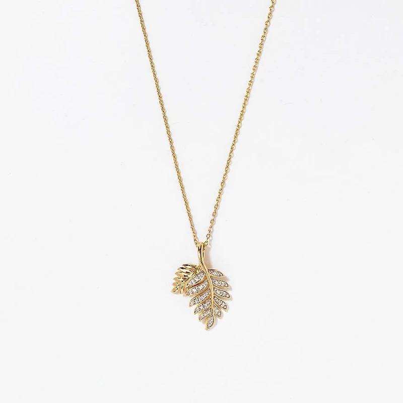 Diamond Leaf Pendant in 10K Yellow Gold (0.07 ct tw)
