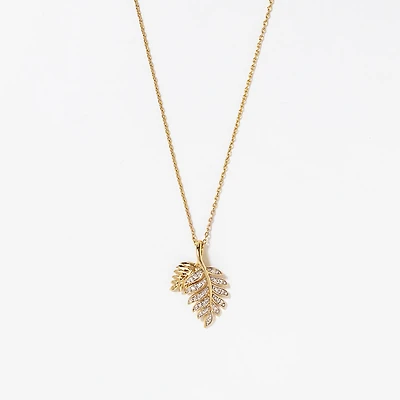 Diamond Leaf Pendant in 10K Yellow Gold (0.07 ct tw)