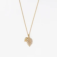 Diamond Leaf Pendant in 10K Yellow Gold (0.07 ct tw)