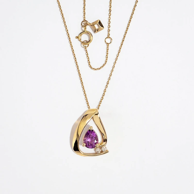 Amethyst Pendant with Diamond Accents in 10K Yellow Gold