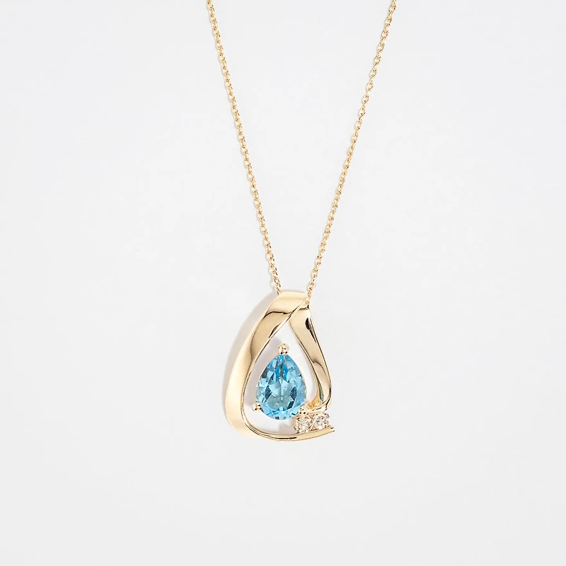 Pear Shape Blue Topaz Necklace in 10K Yellow Gold