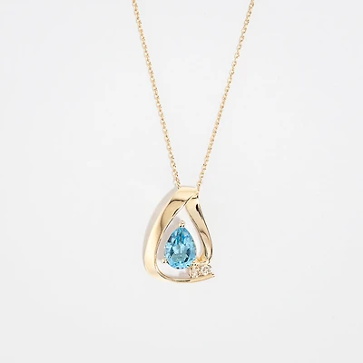 Pear Shape Blue Topaz Necklace in 10K Yellow Gold