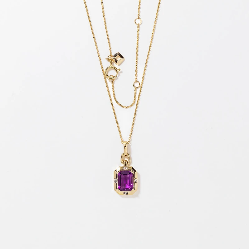 Emerald Cut Amethyst Necklace in 10K Yellow Gold