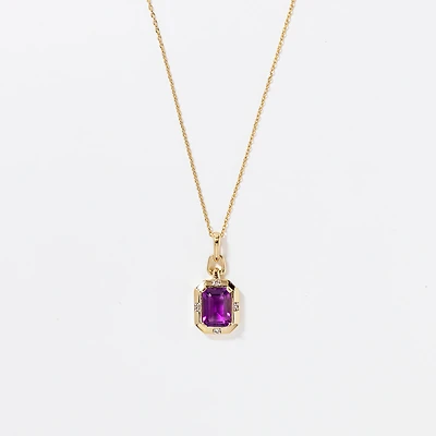 Emerald Cut Amethyst Necklace in 10K Yellow Gold