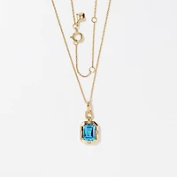 Emerald Cut Blue Topaz Necklace in 10K Yellow Gold