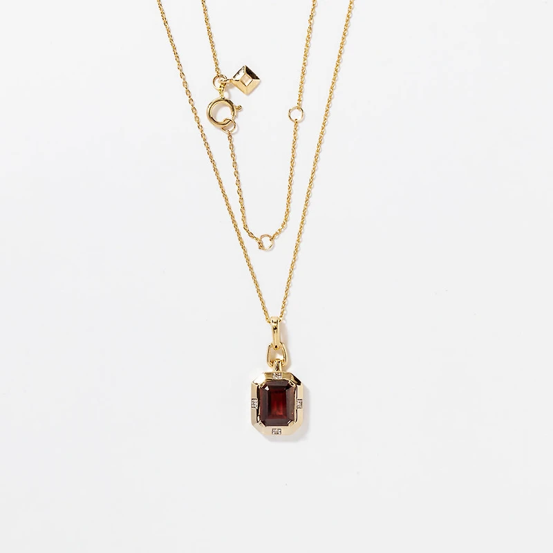 Emerald Cut Garnet Necklace in 10K Yellow Gold