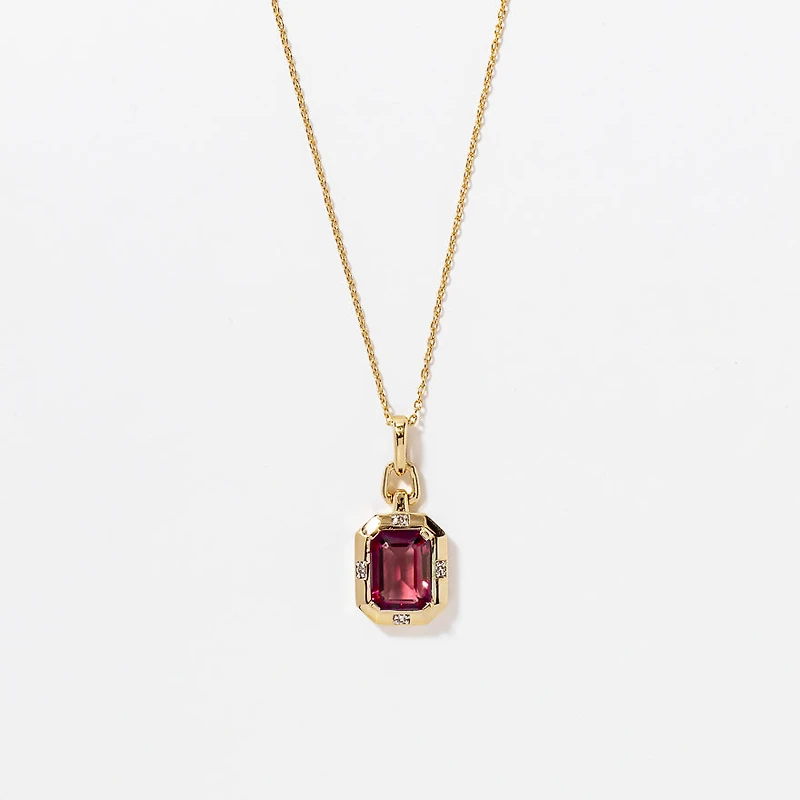 Emerald Cut Garnet Necklace in 10K Yellow Gold