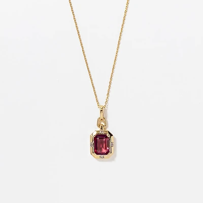Emerald Cut Garnet Necklace in 10K Yellow Gold