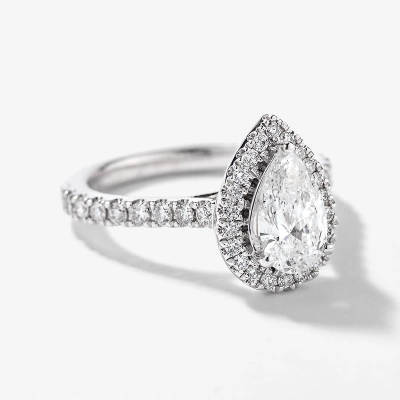 Pear Shape Diamond Engagement Ring 14K White Gold (1.38 ct tw)