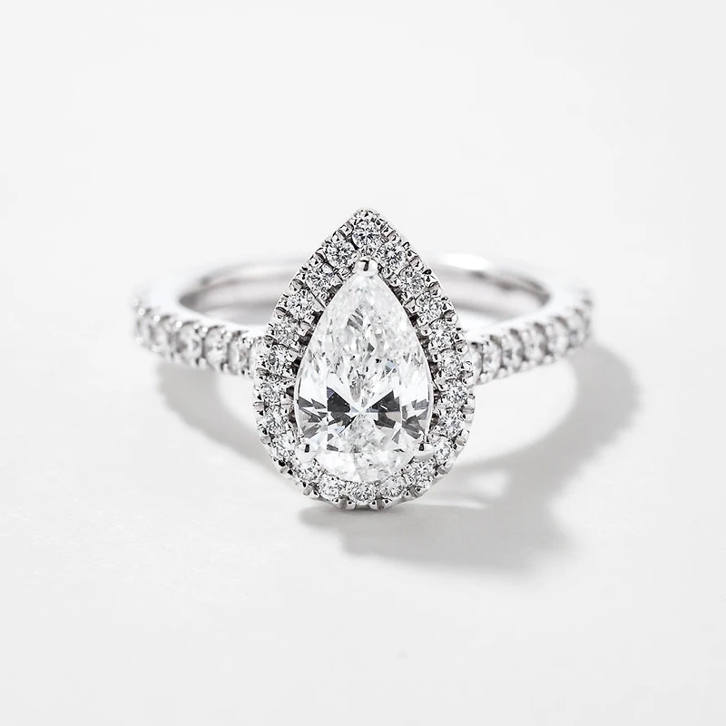 Pear Shape Diamond Engagement Ring 14K White Gold (1.38 ct tw)