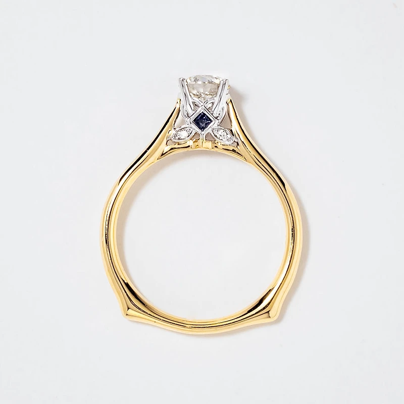 -Tara- Diamond Engagement Ring With Sapphire Accents 14K Yellow Gol