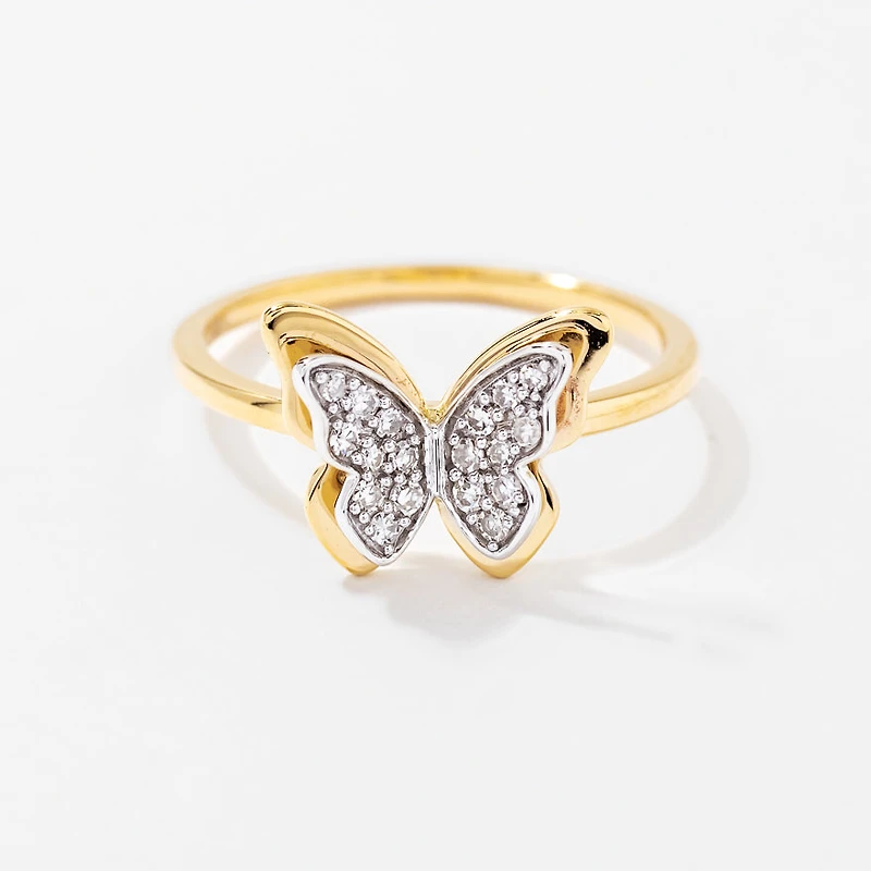 Butterfly Ring 10K Yellow and White Gold (0.13 ct tw)