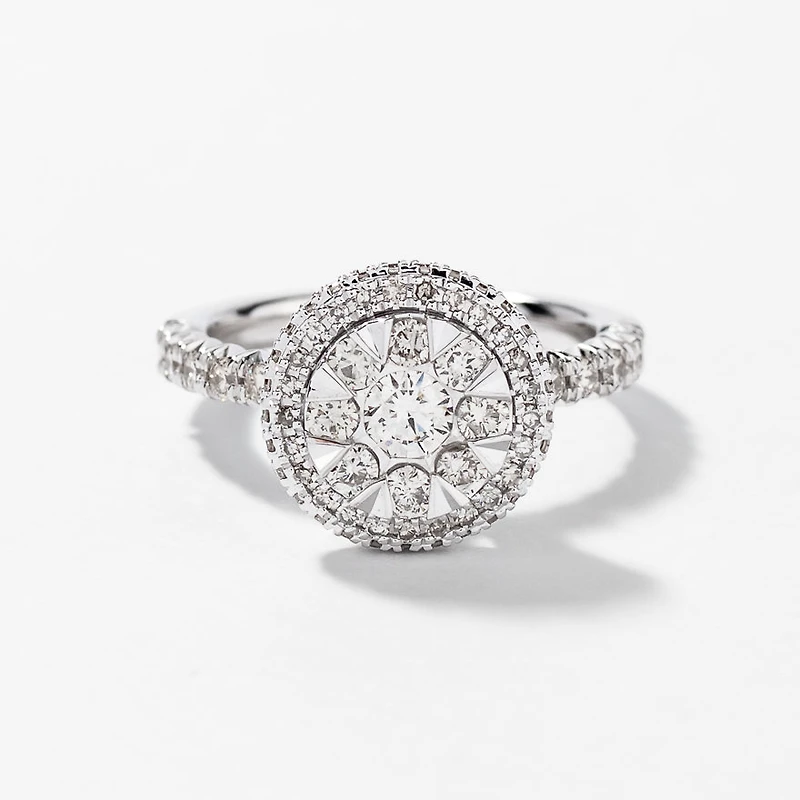 Diamond Cluster Ring 10K White Gold (1.00 ct tw)