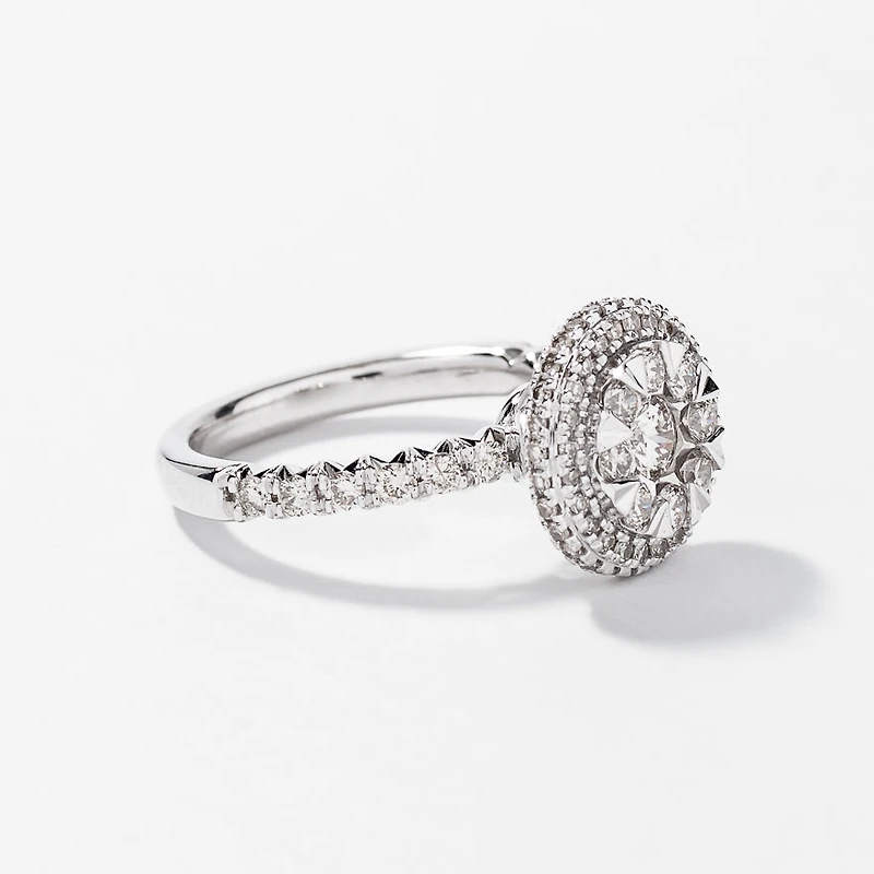Diamond Cluster Ring 10K White Gold (1.00 ct tw)