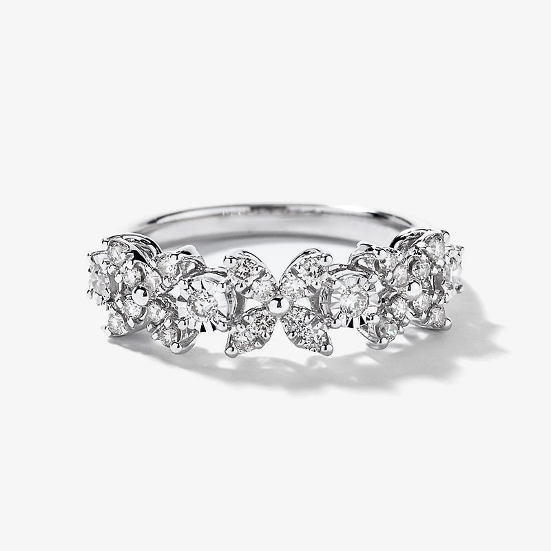 Diamond Petal Cluster Ring 10K White Gold (0.40 ct tw)